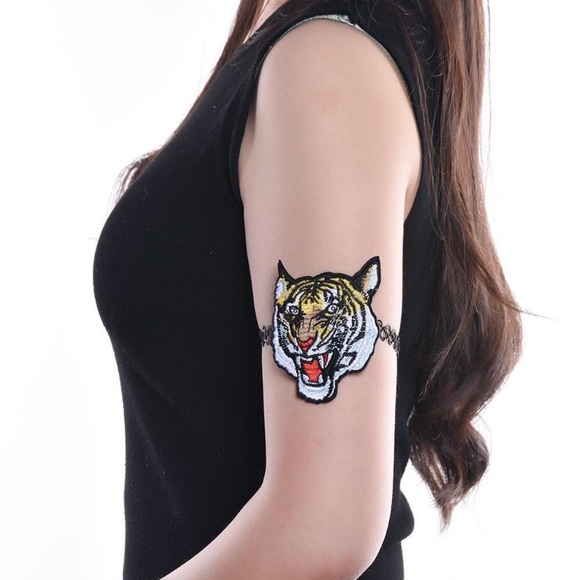 🐅 Awesome Tiger 90s style tattoo large patch stretchy armband 🐅 - Picture 1 of 5